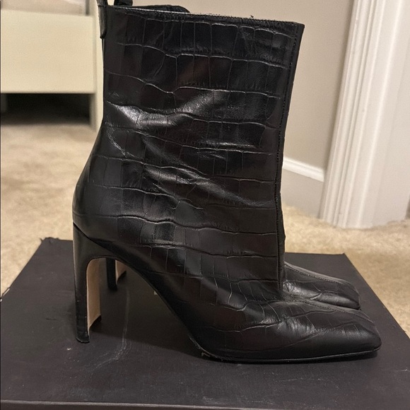 Miista Black Croc-Embossed Leather Booties - Picture 2 of 6
